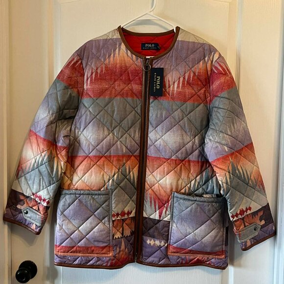 Polo Ralph Lauren Southwestern Sunset Aztec Quilted Jacket with Belt size Medium - Picture 4 of 8